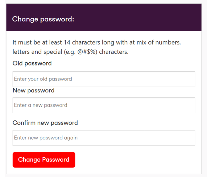 Engage change password screen