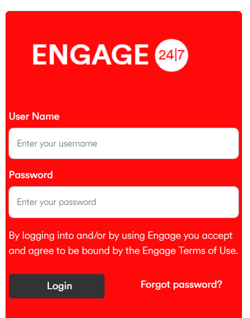 Engage Logging in screen